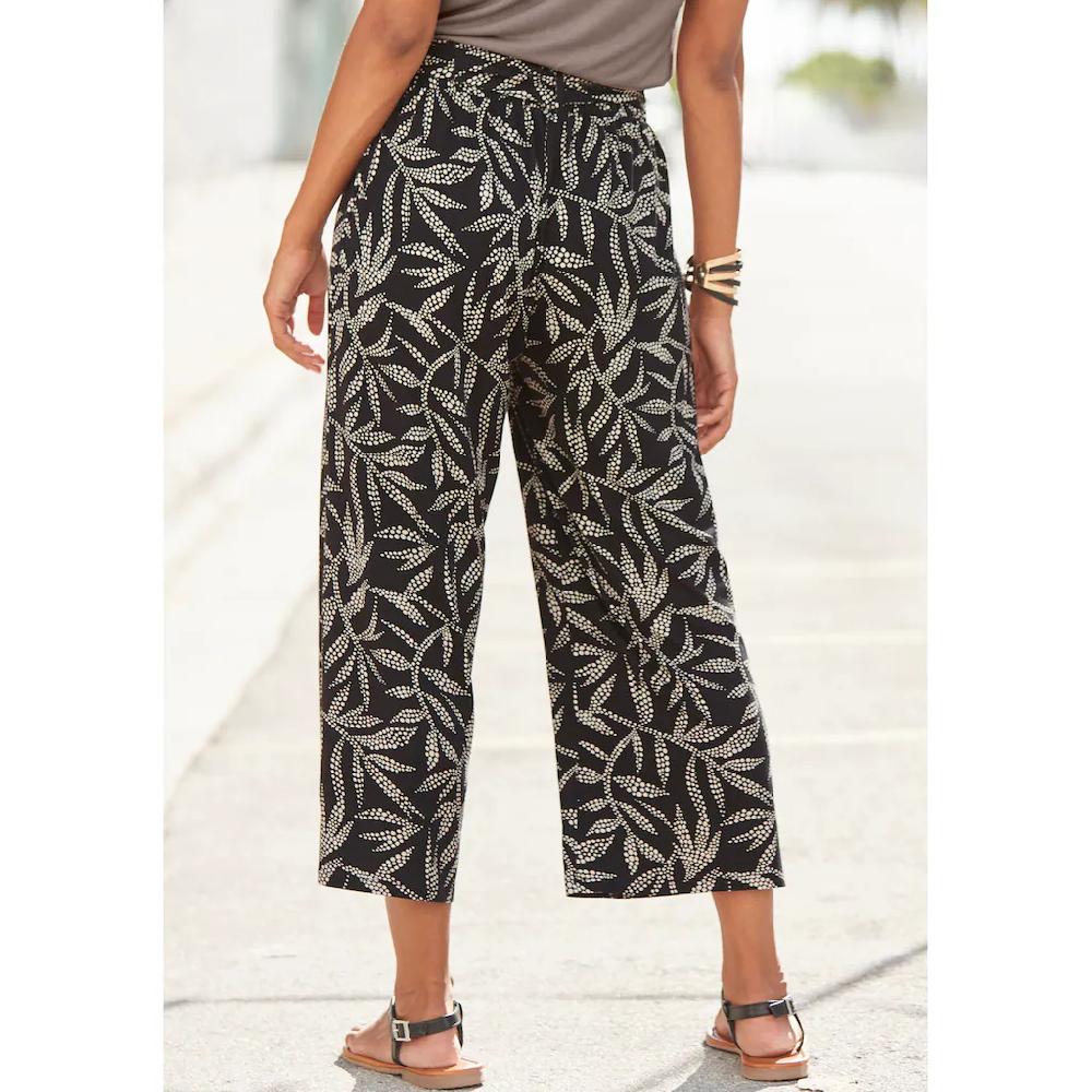 LASCANA Culotte (mit Bindegürtel) Mit Blätterdruck Luftige Sommerhose In 7/8-Länge Strandhose
