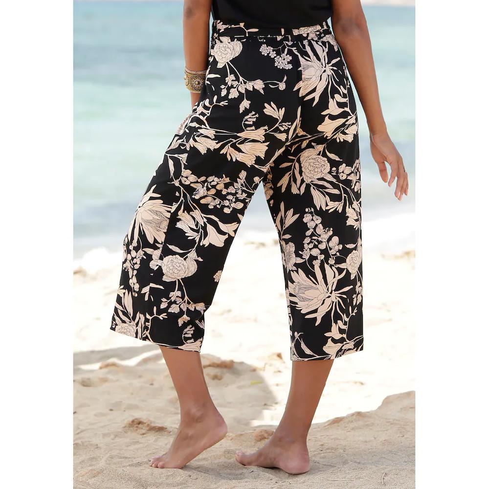 LASCANA Culotte (mit Bindegürtel) Mit Blumendruck Stoffhose Stretch