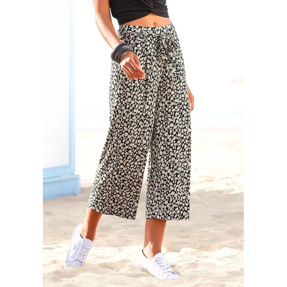 LASCANA Culotte (mit Bindegürtel) und Alloverdruck 7/8-Länge elastischer Bund Sommerhose