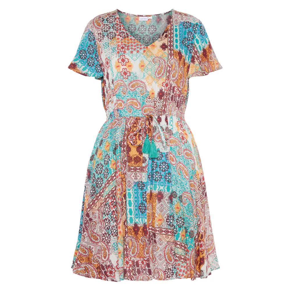 LASCANA Druckkleid Aus Gekreppter Viskose Farbenfrohes Sommerkleid Strandkleid