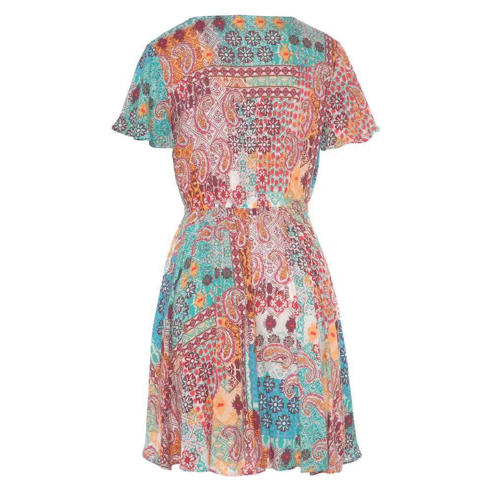 LASCANA Druckkleid Aus Gekreppter Viskose Farbenfrohes Sommerkleid Strandkleid