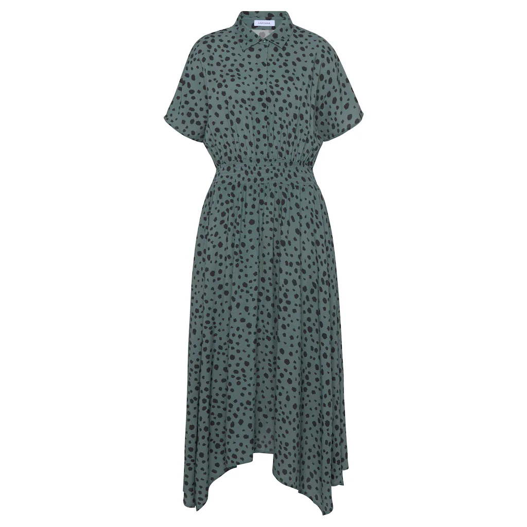 LASCANA Druckkleid Mit Punktedruck Und Asymmetrischem Saum Hemdblusenkleid Midikleid