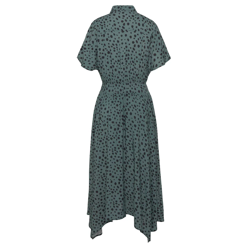 LASCANA Druckkleid Mit Punktedruck Und Asymmetrischem Saum Hemdblusenkleid Midikleid