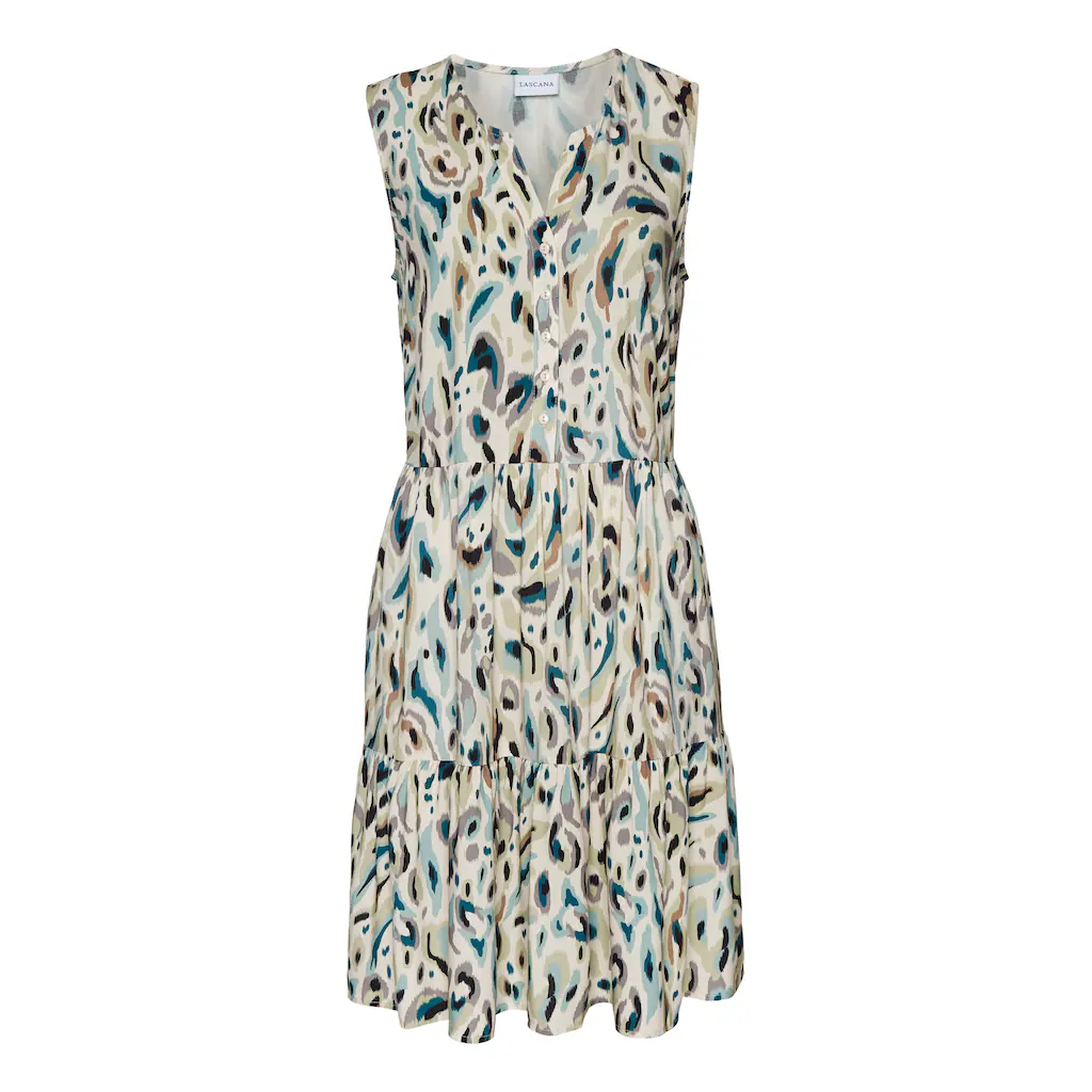 LASCANA Druckkleid Mit Raffungen Im Rockteil Sommerkleid Mit Knopfleiste Strandkleid