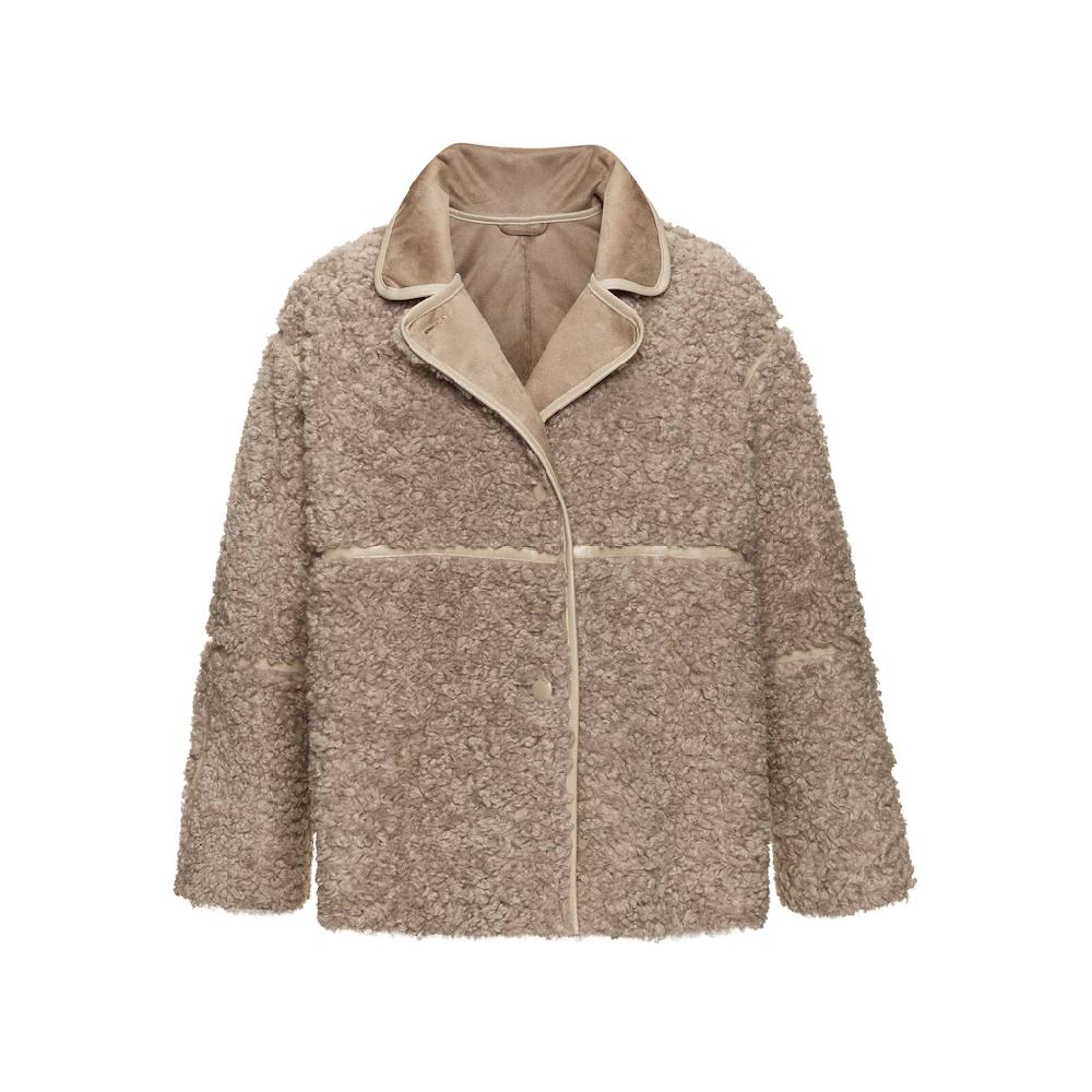 LASCANA Fellimitatjacke Mit Lederimitat-Einsätzen Sherpa-Jacke Aus Teddyplüsch Mit Taschen
