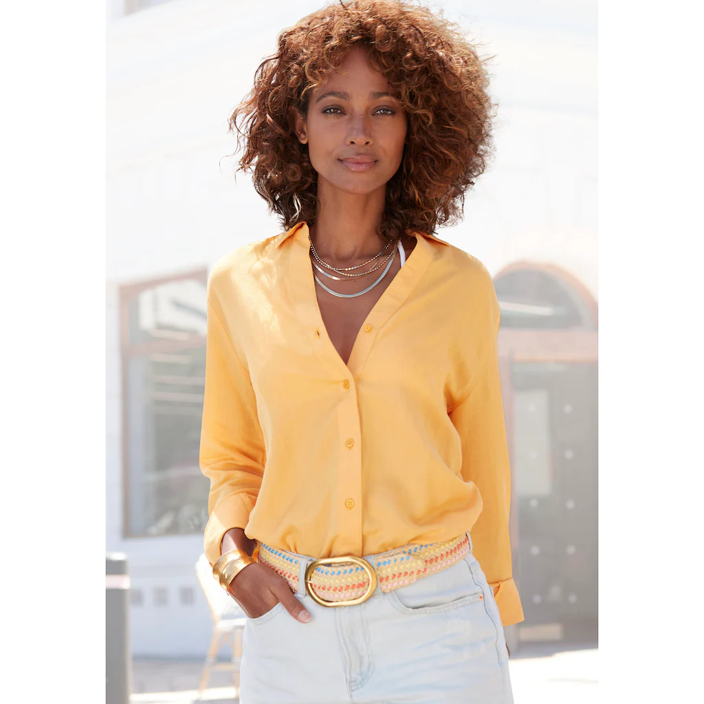 LASCANA Hemdbluse aus Leinenmix Damenbluse mit Hemdkragen und Knopfleiste