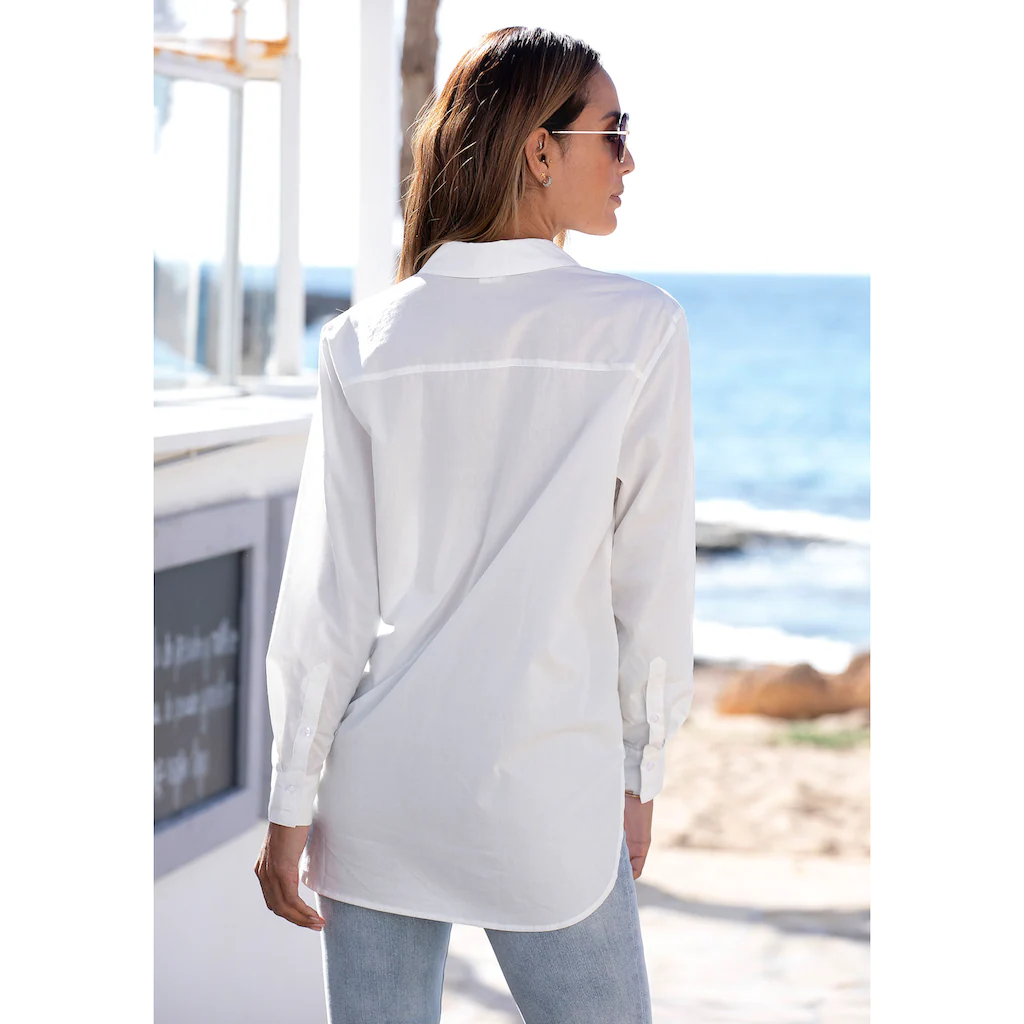 LASCANA Hemdbluse Hinten Länger Geschnitten Damenbluse Aus Baumwolle Klassisch-elegant