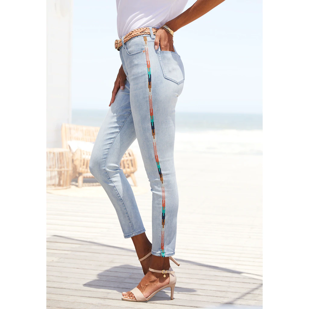 LASCANA High-waist-Jeans mit seitlicher Stickerei elastische Skinny-Jeans