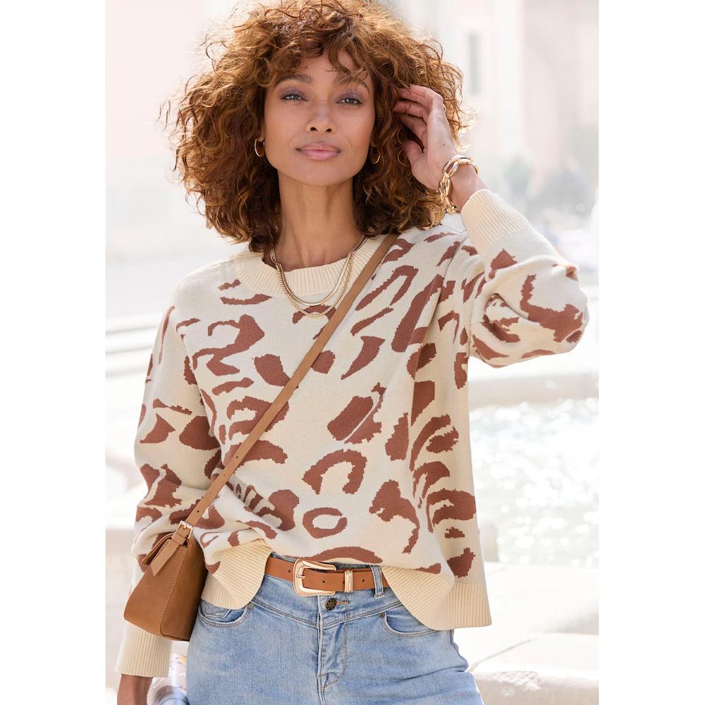 LASCANA Jacquardpullover mit Leomuster Strickpullover Animalprint modisch