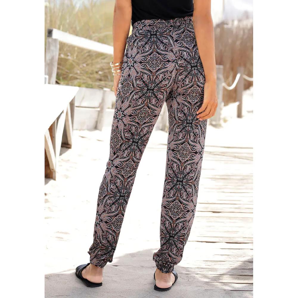 LASCANA Jerseyhose Mit Alloverdruck Und Taschen Gerade Beinform Strandhose Elastisch