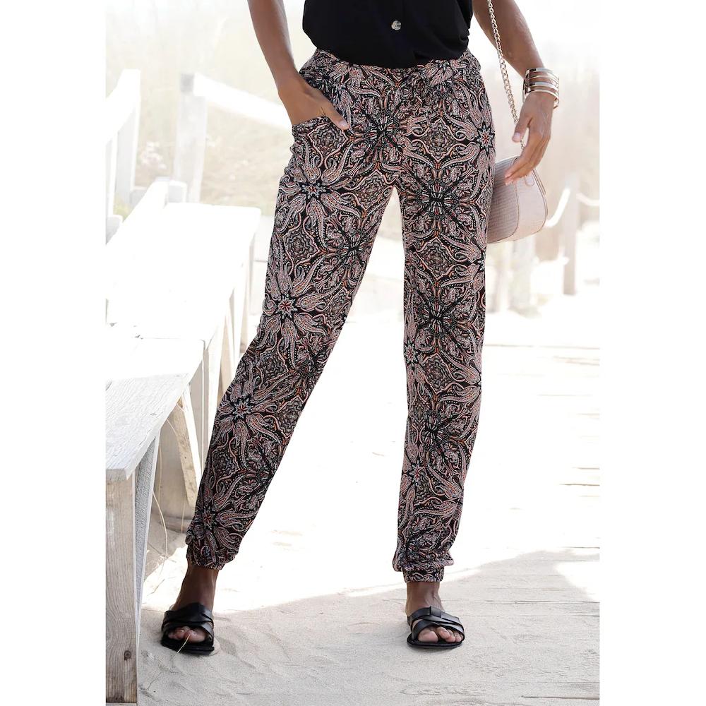LASCANA Jerseyhose mit Alloverdruck und Taschen gerade Beinform Strandhose elastisch