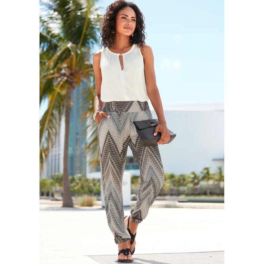 LASCANA Jerseyhose Mit Alloverprint Und Taschen Stretchbund Strandhose