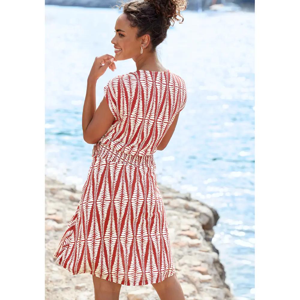 LASCANA Jerseykleid Mit Breitem Smokbund Kurzes Sommerkleid Mit Alloverprint
