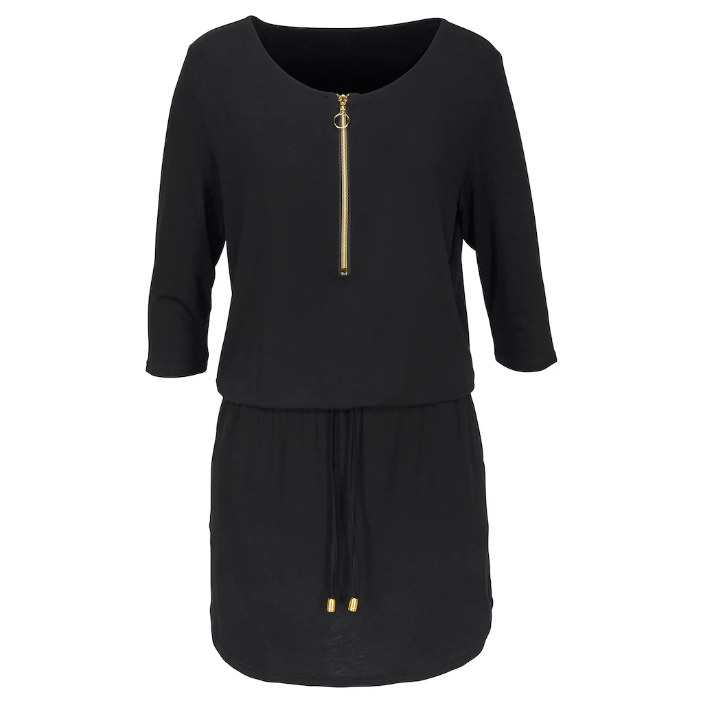 LASCANA Jerseykleid Mit Goldfarbenem Reißverschlussdetail Und Taschen Sportlich-casual