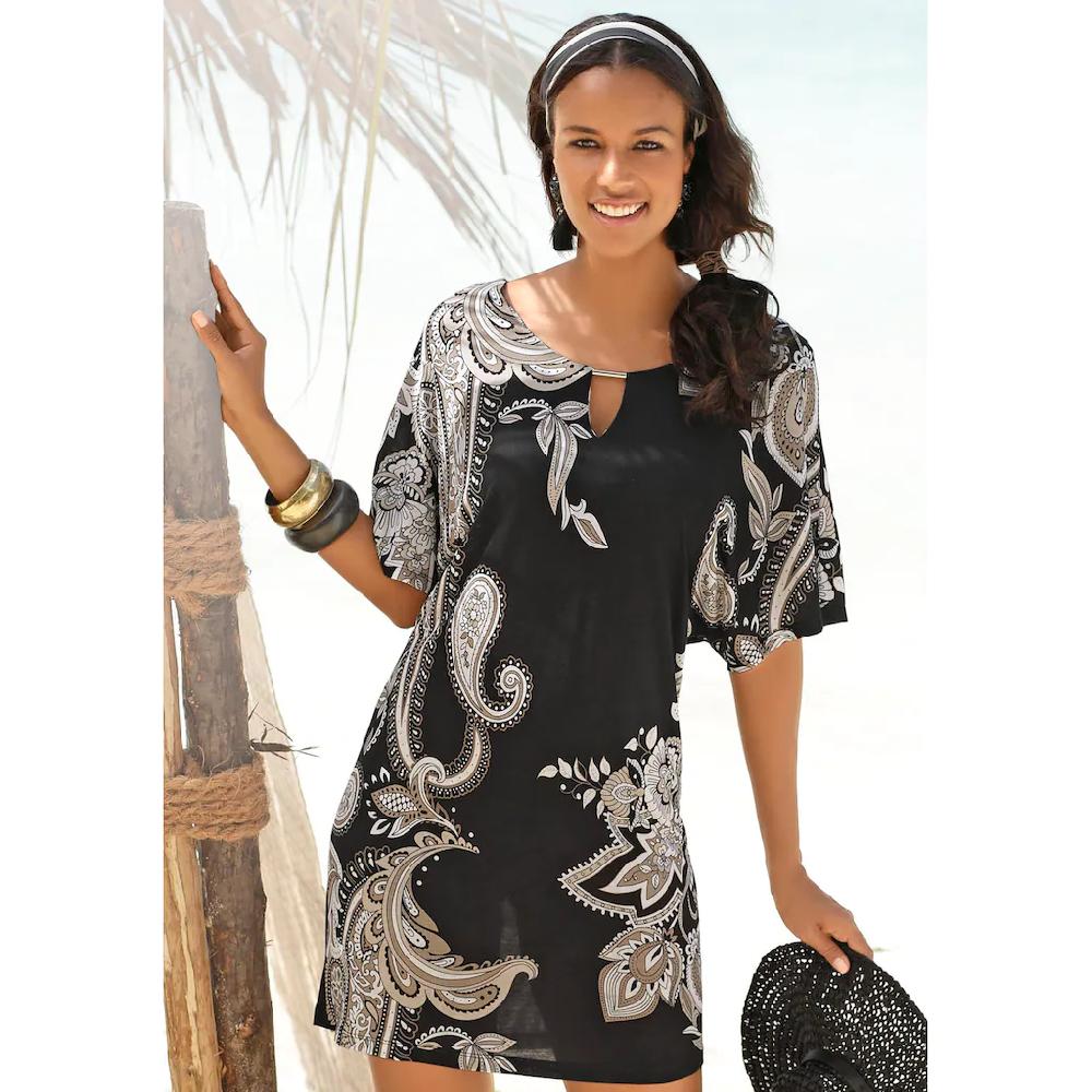 LASCANA Jerseykleid mit Zierdetail am Ausschnitt sommerliches Tunikakleid Strandkleid