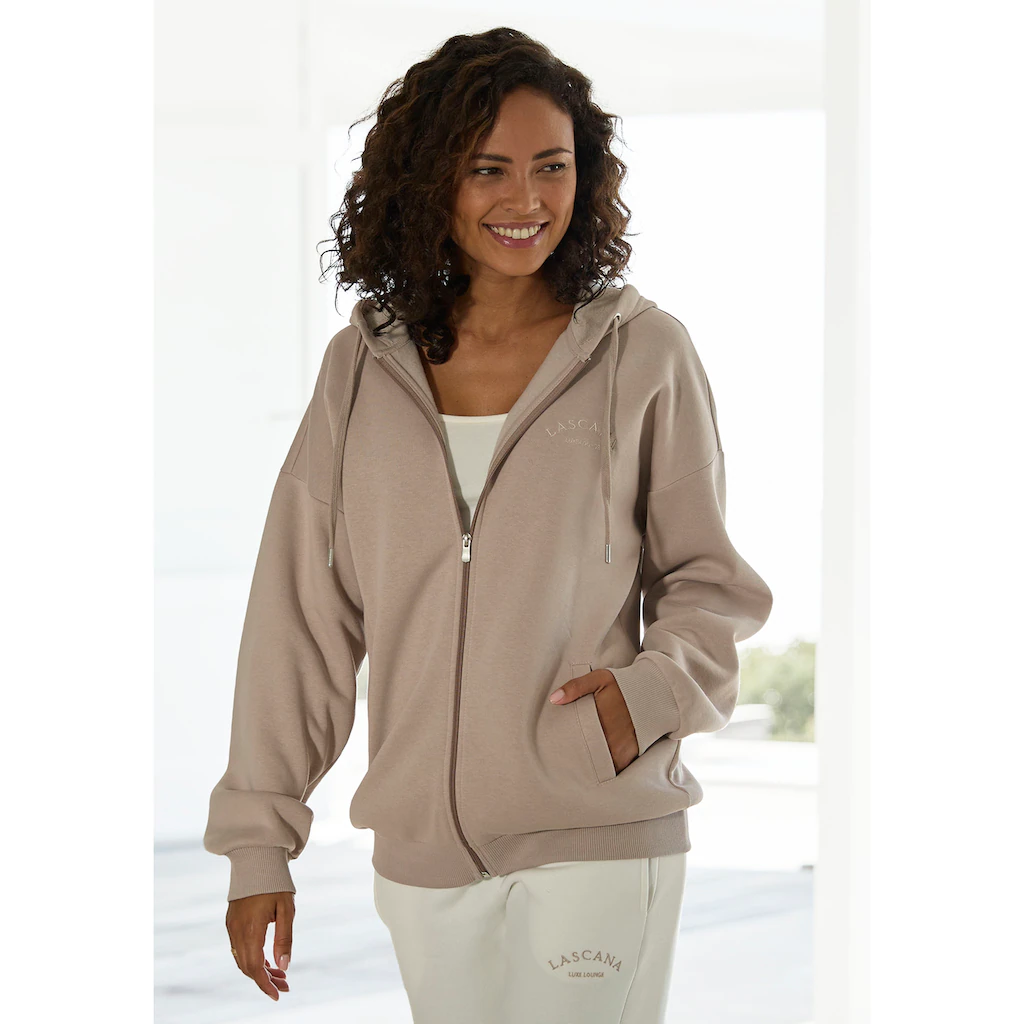LASCANA Kapuzensweatjacke mit seitlichen Taschen und Innen angeraut Loungewear