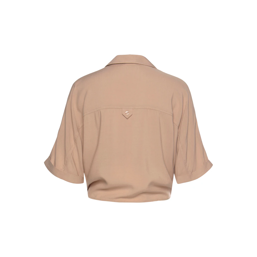 LASCANA Kurzarmbluse Mit Knotendetail Und Knopfleiste Hemdkragen Damenbluse