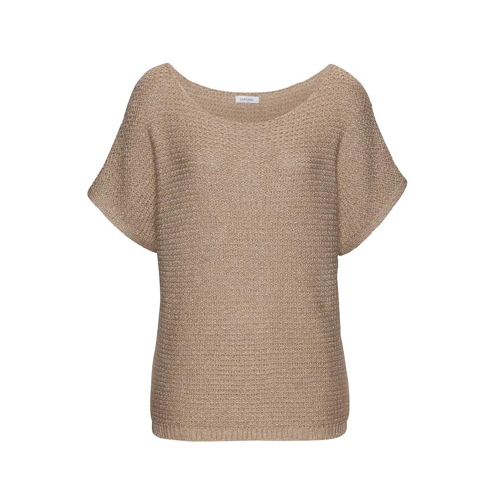 LASCANA Kurzarmpullover In Luftigem Ajourstrick Leichter Sommerpullover Metallic-Effekt