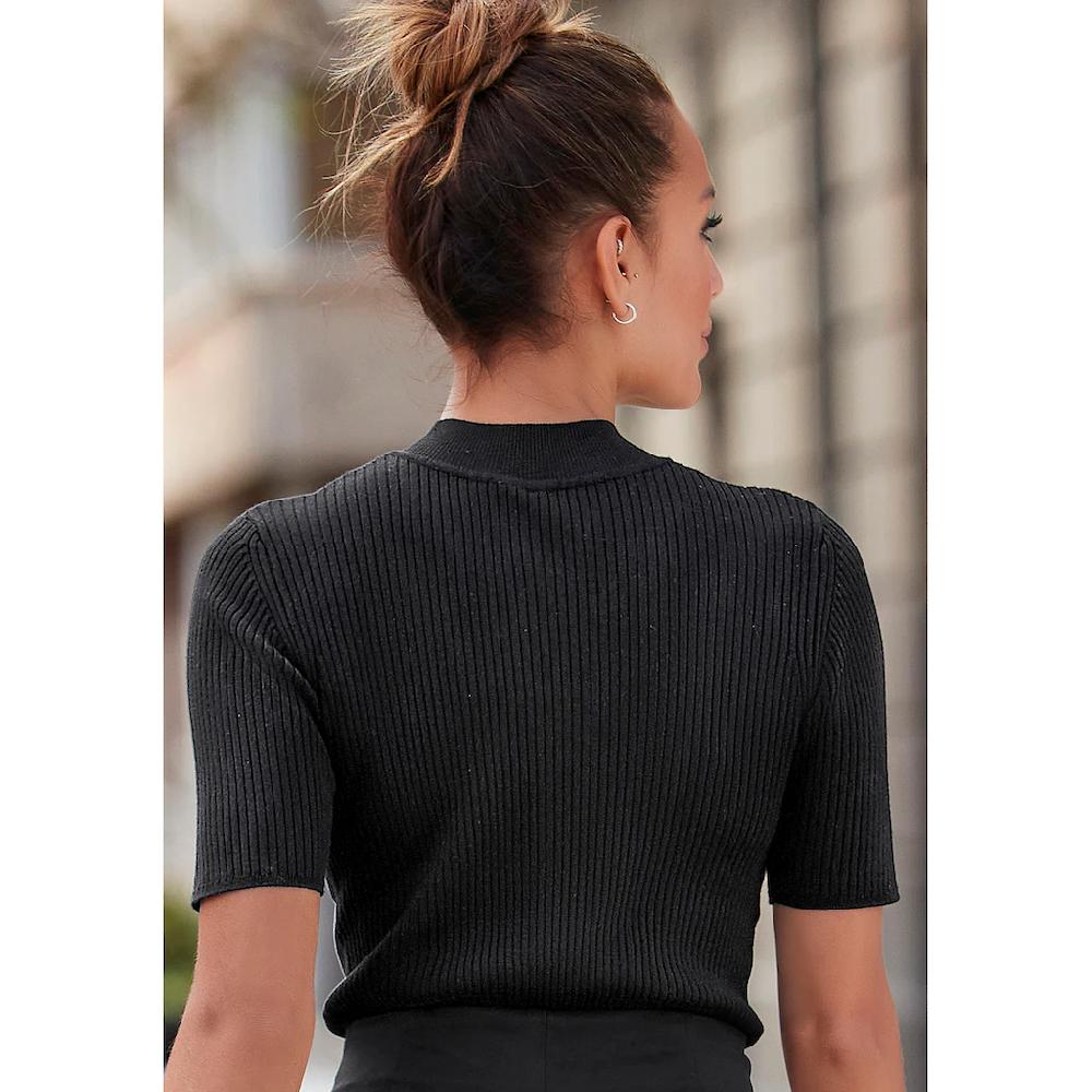 LASCANA Kurzarmpullover Mit Rippstruktur Figurbetonter Strickpullover Basic