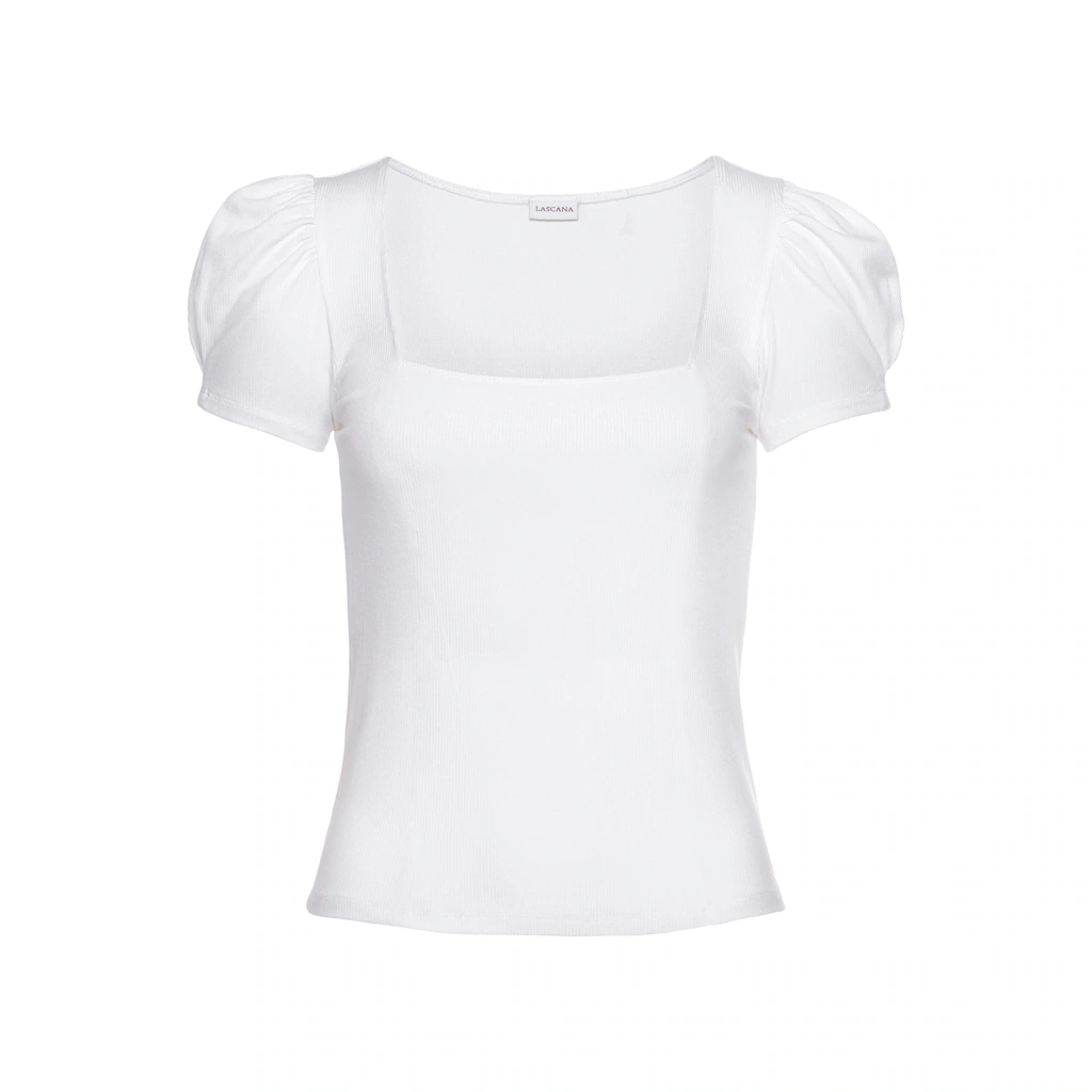 LASCANA Kurzarmshirt Aus Gerippter Ware T-Shirt Mit Leichten Puffärmeln Casual-elegant