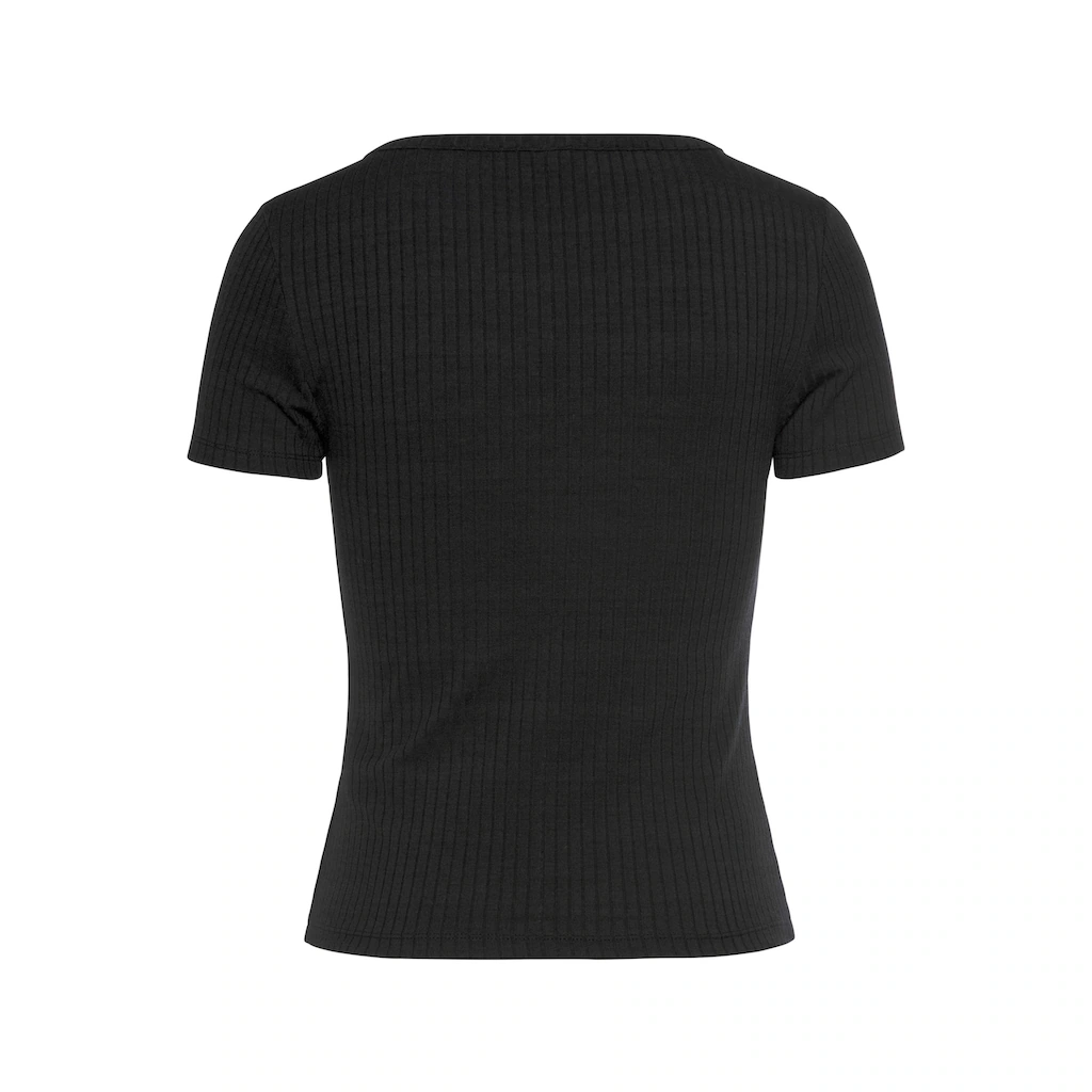 LASCANA Kurzarmshirt Aus Rippware Mit Zierknopfleiste T-Shirt V-Ausschnitt