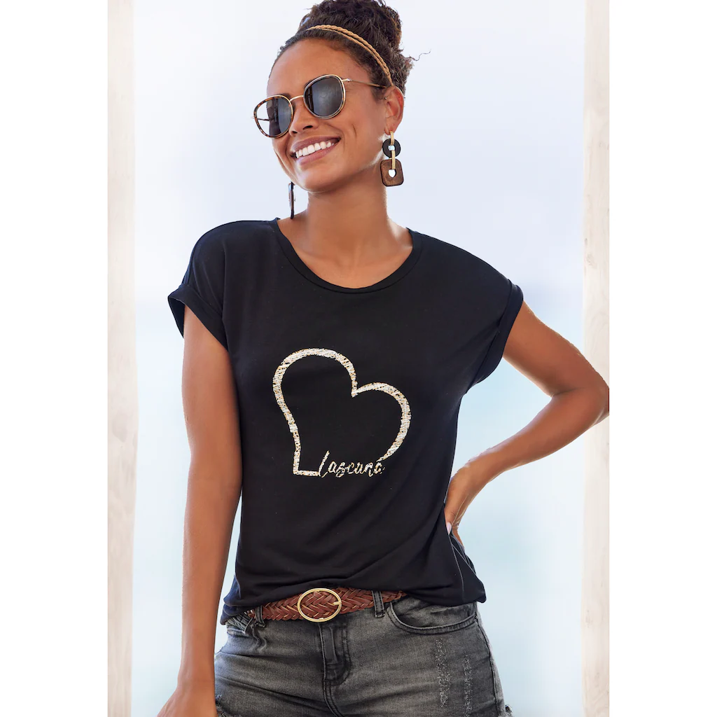 LASCANA Kurzarmshirt »mit Lascana Herz Print« aus weichem Viskose-Stretch