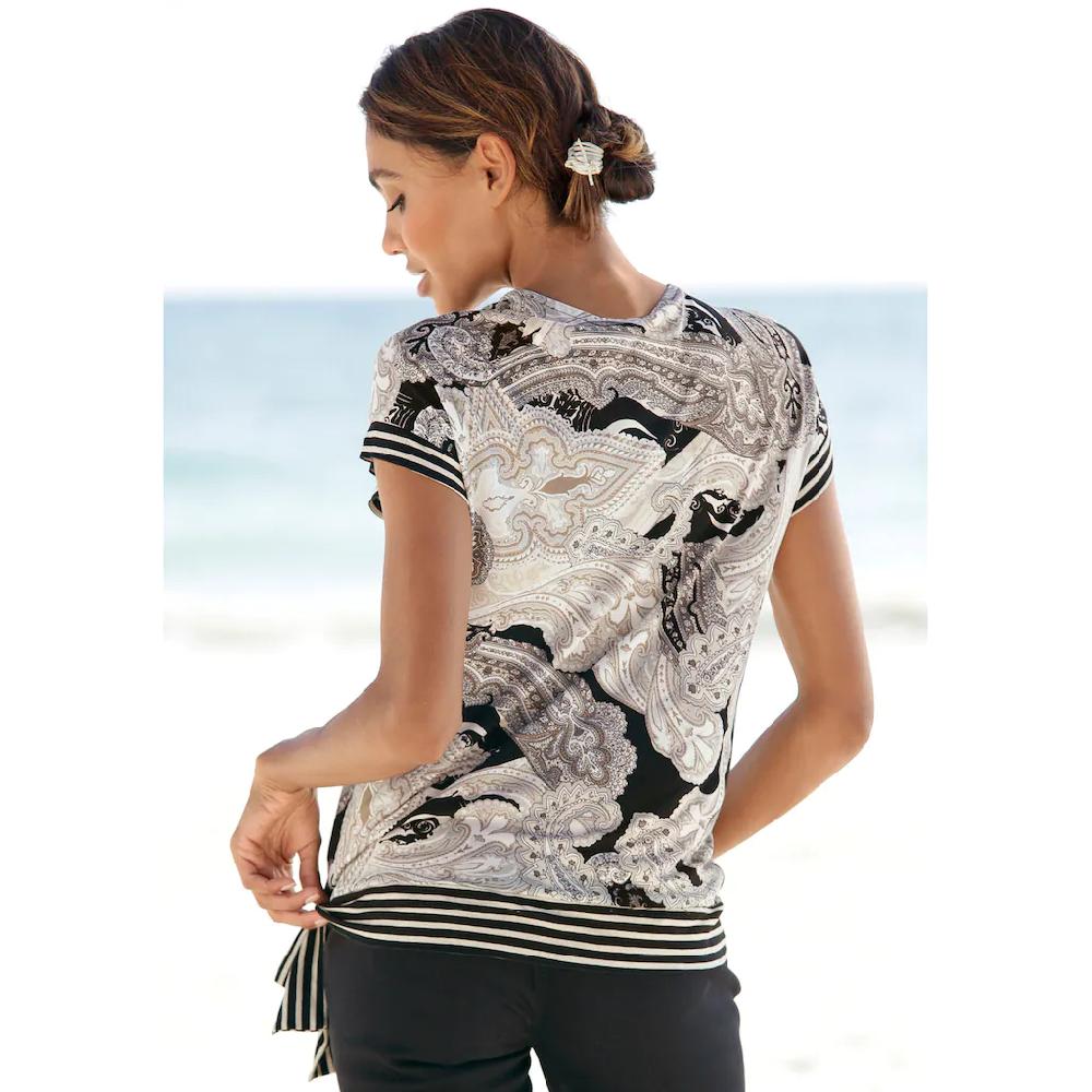LASCANA Kurzarmshirt Mit Paisleyprint Und Schleifendetail V-Ausschnitt Blusenshirt
