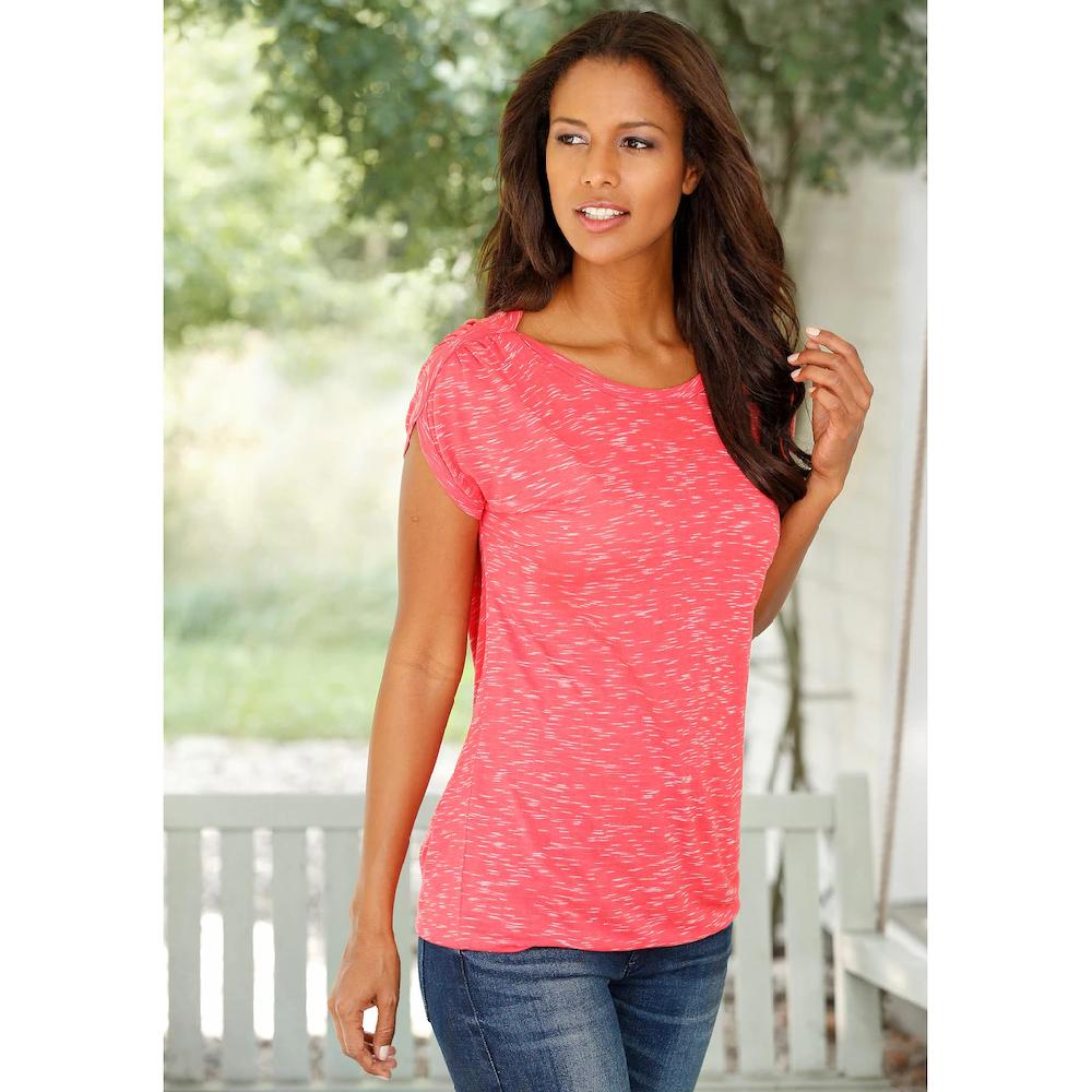 LASCANA Kurzarmshirt »mit Schulterraffung« (2er-Pack) Aus Weicher Viskose-Qualität