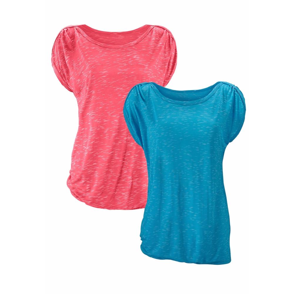 LASCANA Kurzarmshirt »mit Schulterraffung« (2er-Pack) aus weicher Viskose-Qualität