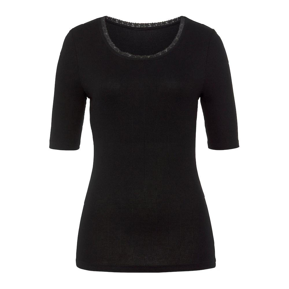 LASCANA Kurzarmshirt »mit Zarter Spitze Am Ausschnitt« Aus Weicher Viskose-Ripp-Qualität