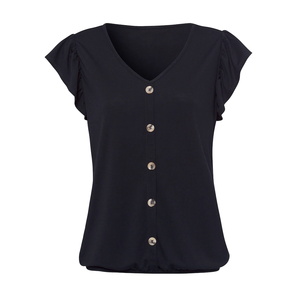 LASCANA Kurzarmshirt »mit Zierknopfleiste Und Flügelärmelchen« (2er-Pack) Aus Weicher Viskose-Qualität