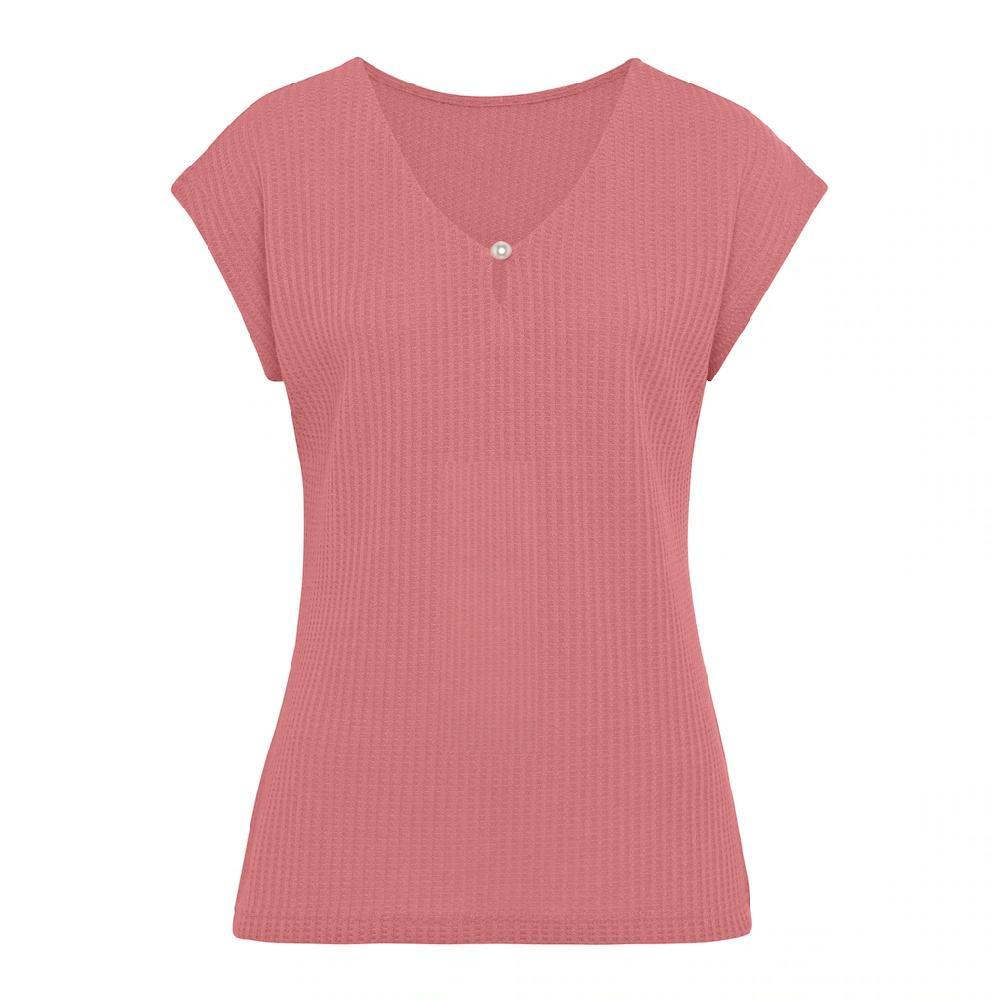 LASCANA Kurzarmshirt »mit Zierperle« (2er-Pack) Aus Weicher Piqué-Qualität