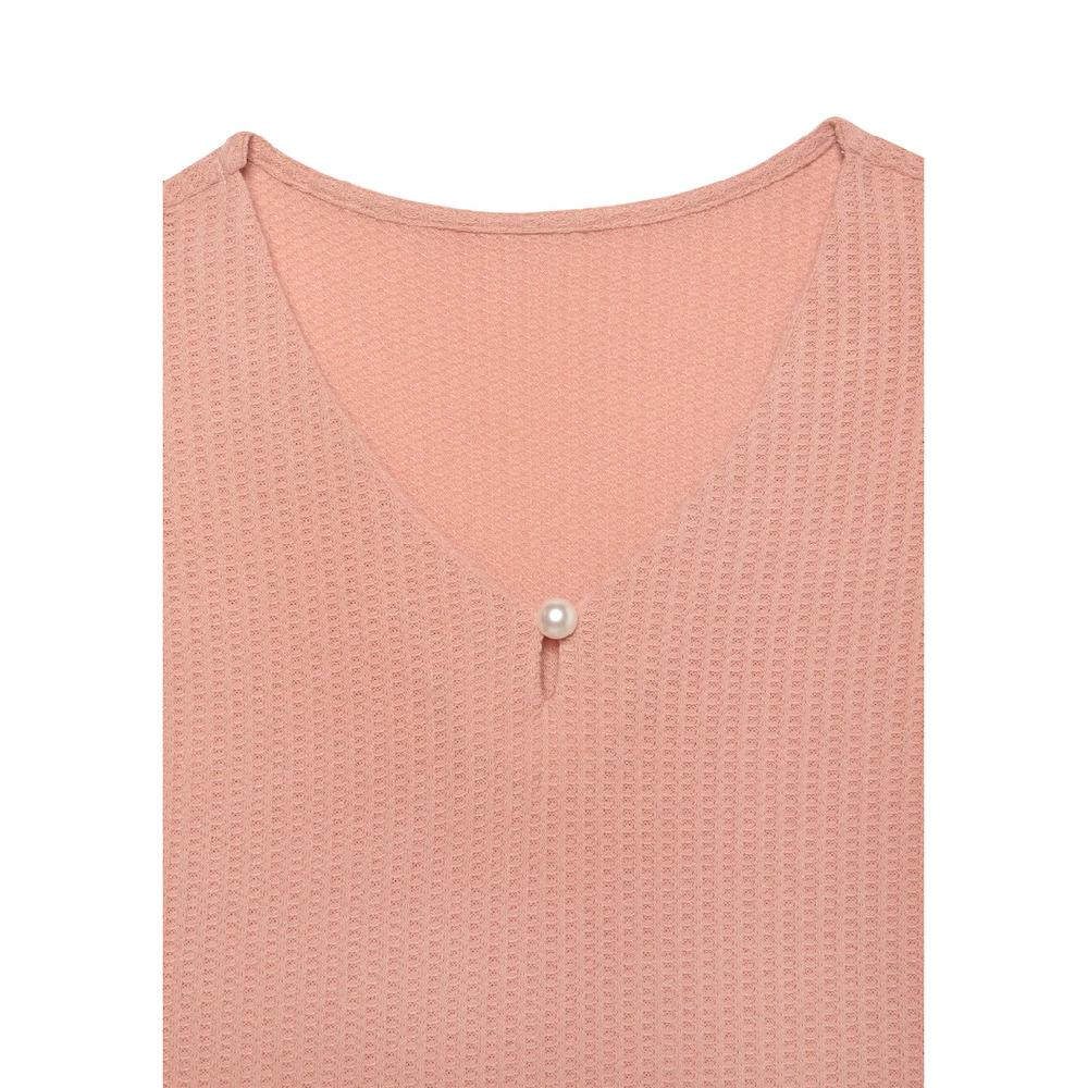 LASCANA Kurzarmshirt »mit Zierperle« Aus Weicher Piqué-Qualität