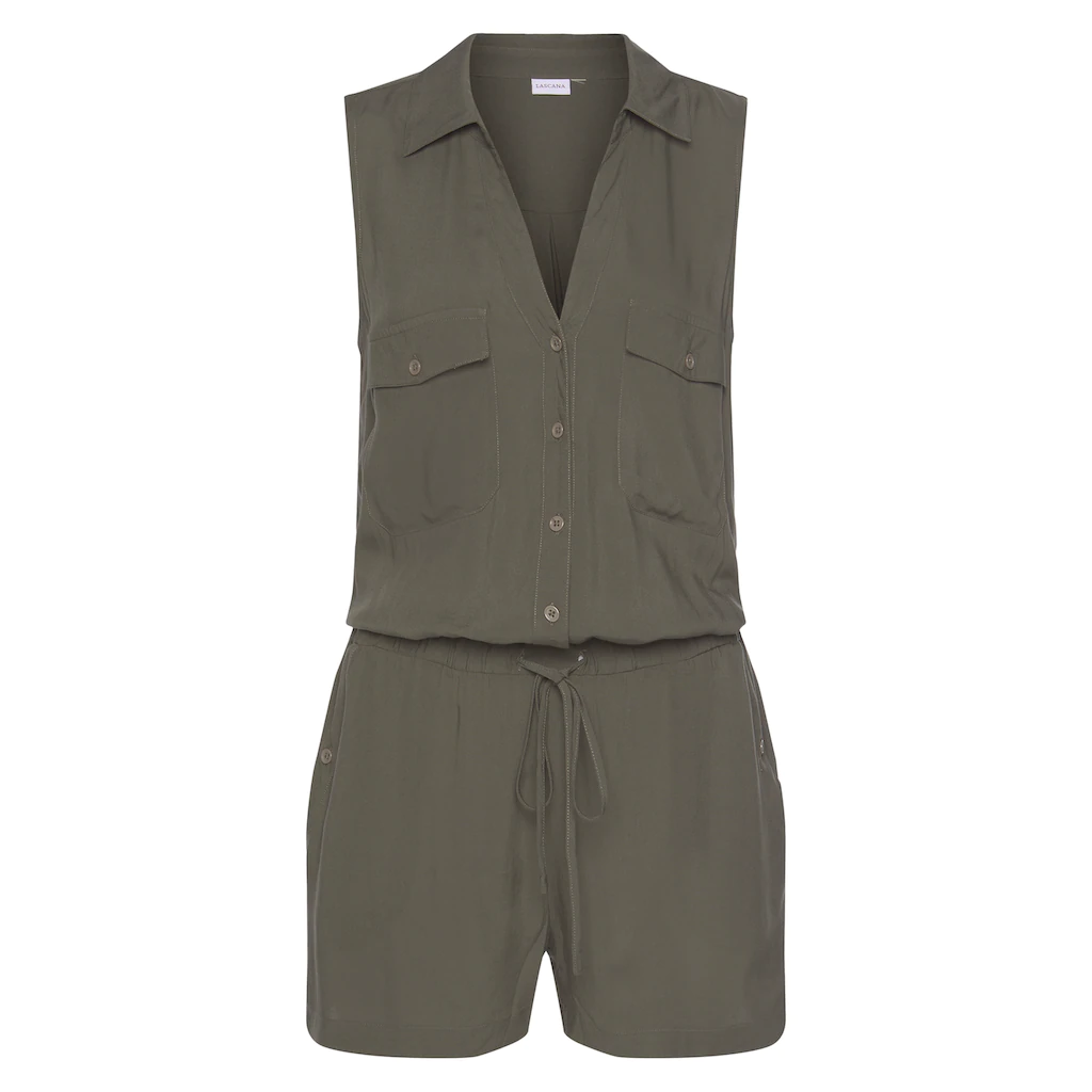 LASCANA Kurzoverall Aus Gewebter Viskose ärmelloser Jumpsuit Mit Hemdblusenkragen