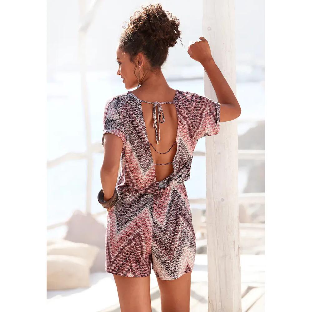 LASCANA Kurzoverall mit tiefem Rückenausschnitt und Alloverprint sommerlicher Jumpsuit