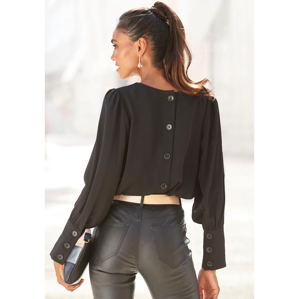 LASCANA Langarmbluse mit Knopfleiste hinten elegante Damenbluse Business-Look