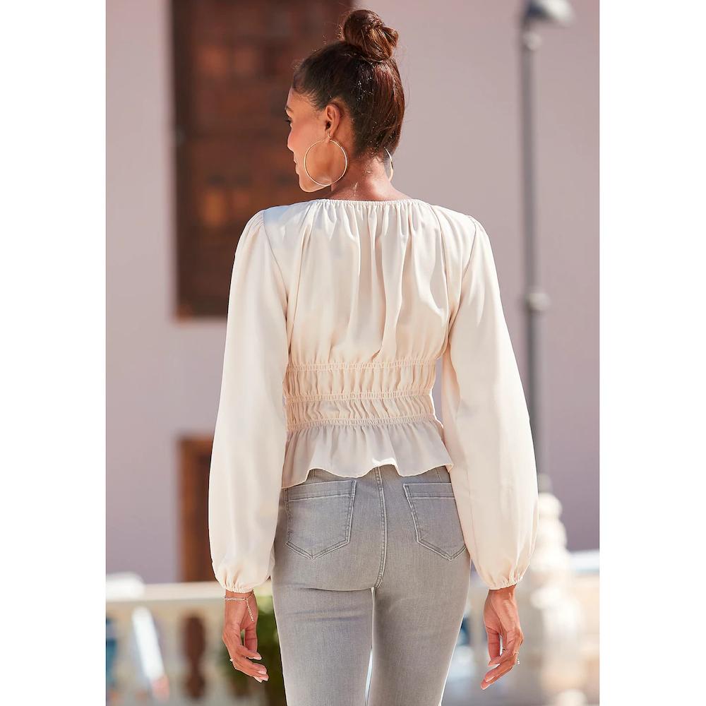 LASCANA Langarmbluse Mit Modischen Raffungen Elegante Damenbluse Festlich