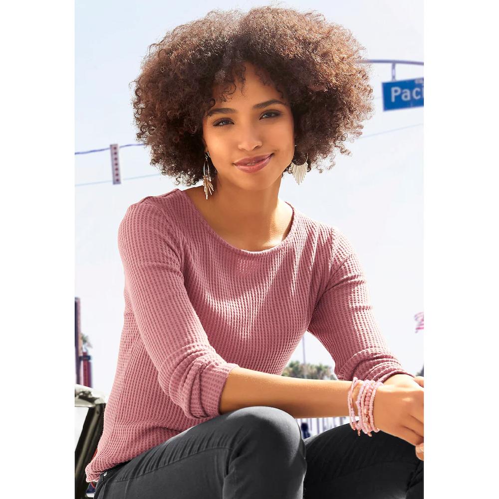 LASCANA Langarmshirt »in Modischer Piqué-Optik« (2er-Pack) Aus Pflegeleichter Qualität Mit Viskose