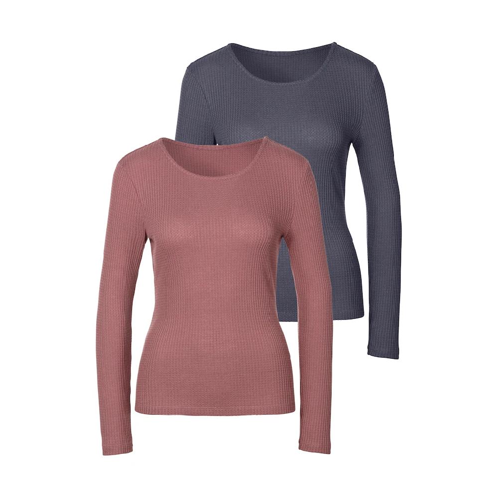 LASCANA Langarmshirt »in modischer Piqué-Optik« (2er-Pack) aus pflegeleichter Qualität mit Viskose