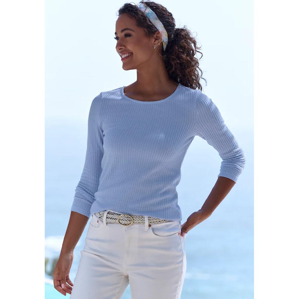 LASCANA Langarmshirt »in modischer Piqué-Optik« aus pflegeleichter Qualität mit Viskose