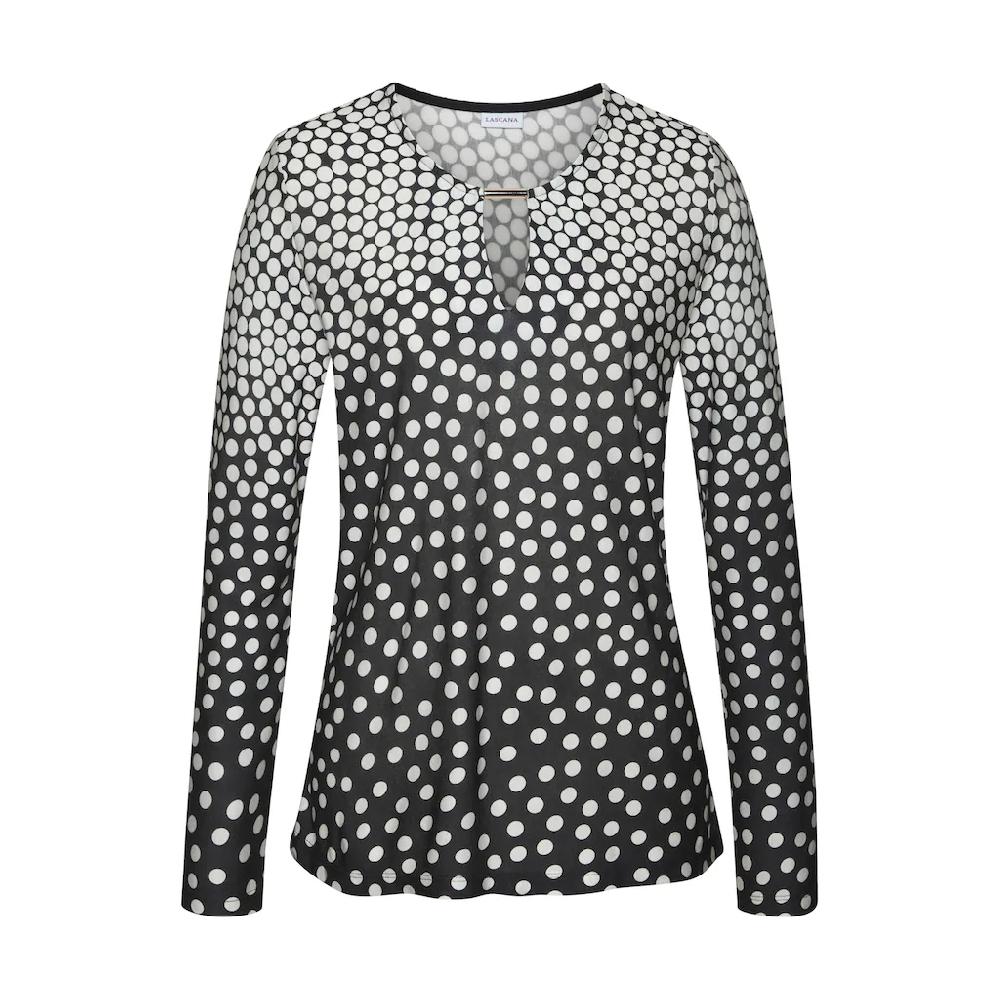 LASCANA Langarmshirt Mit Kleinem Ausschnitt Jerseyshirt Dot-Print