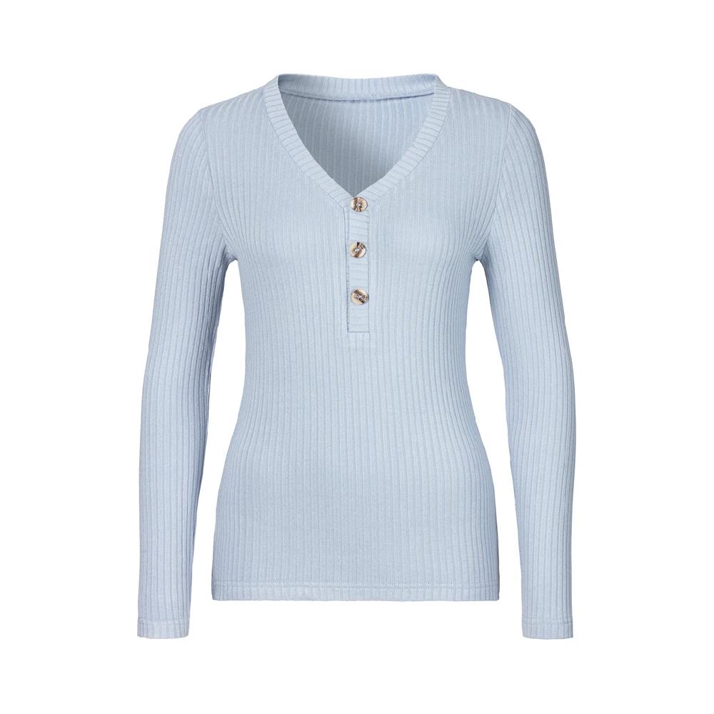 LASCANA Langarmshirt »mit Kurzer Knopfleiste« Aus Weicher Viskose-Ripp-Qualität
