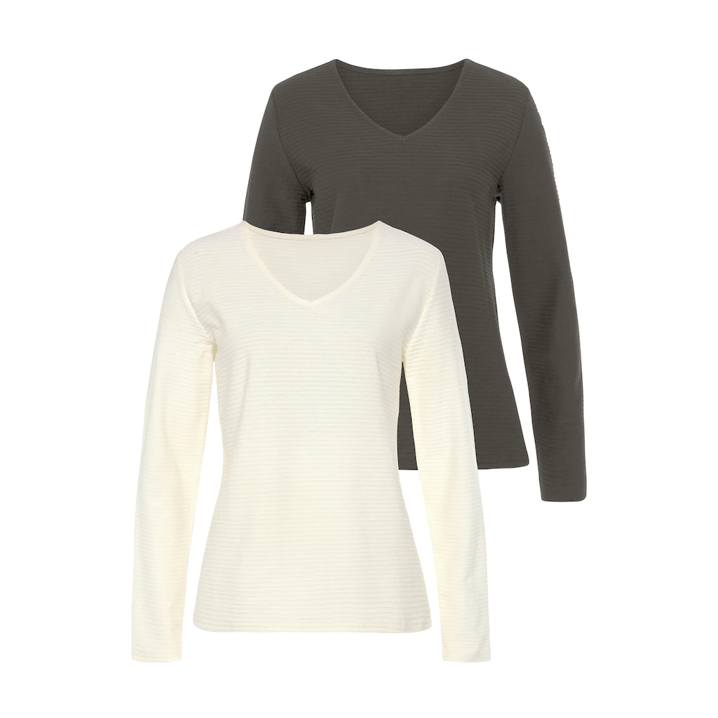 LASCANA Langarmshirt »mit Streifenstruktur« (2er-Pack) aus weicher Baumwoll-Qualität