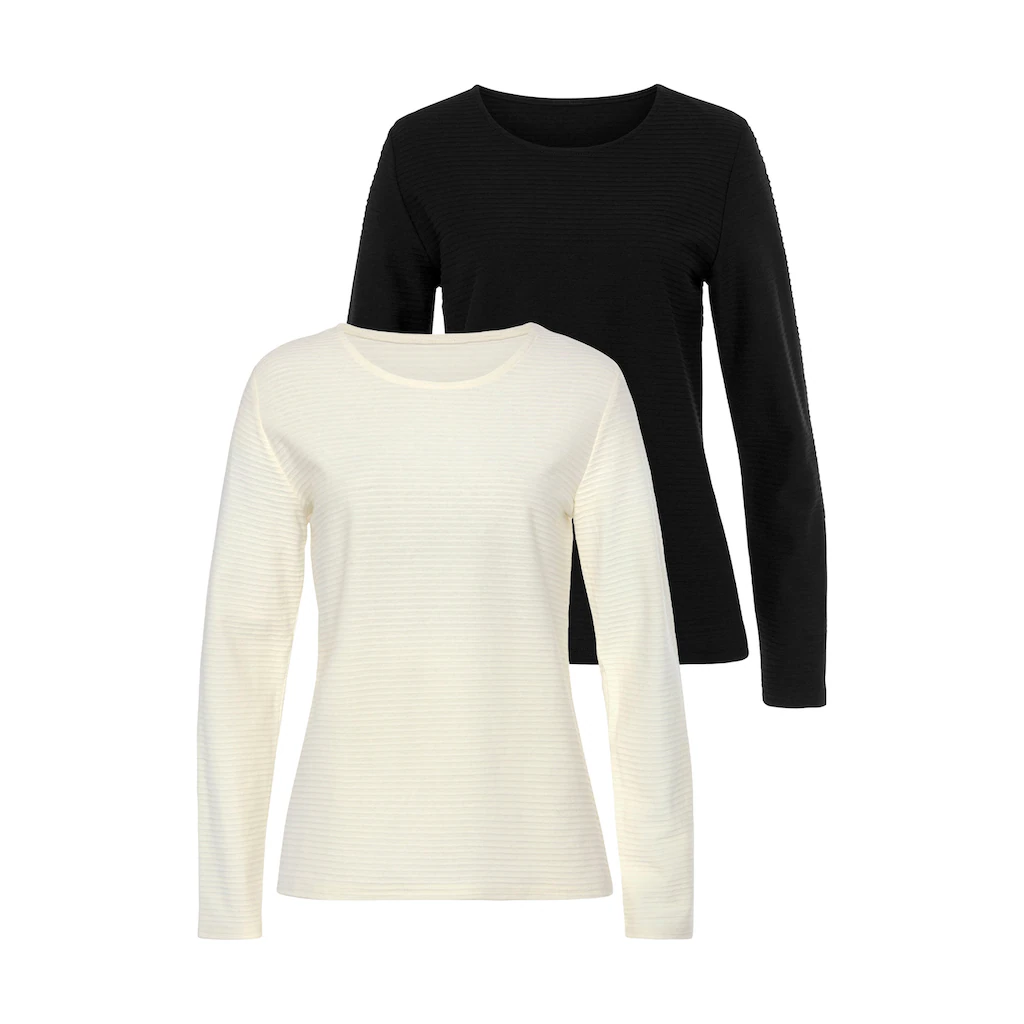 LASCANA Langarmshirt »mit Streifenstruktur« (2er-Pack) aus weicher Baumwoll-Qualität