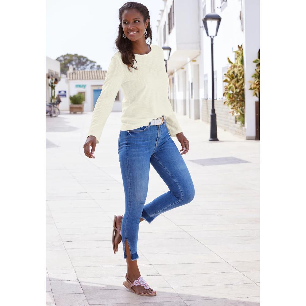 LASCANA Langarmshirt »mit Streifenstruktur« Aus Weicher Baumwoll-Qualität