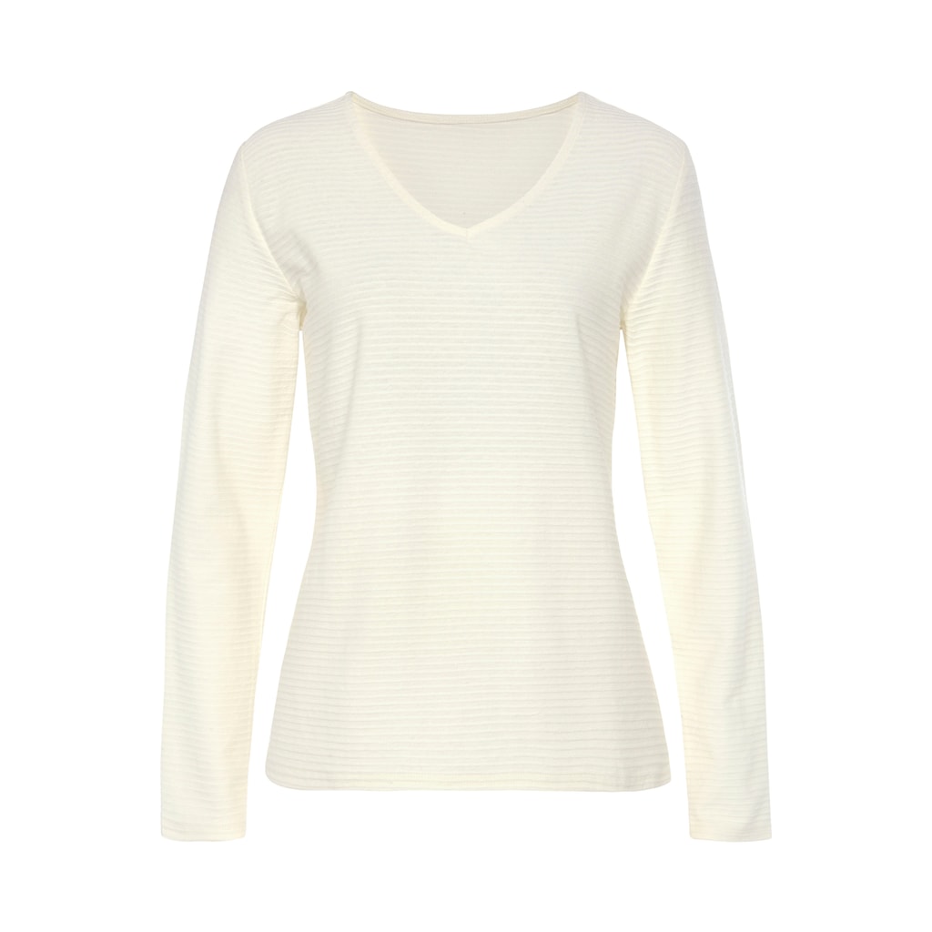 LASCANA Langarmshirt »mit Streifenstruktur« Aus Weicher Baumwoll-Qualität