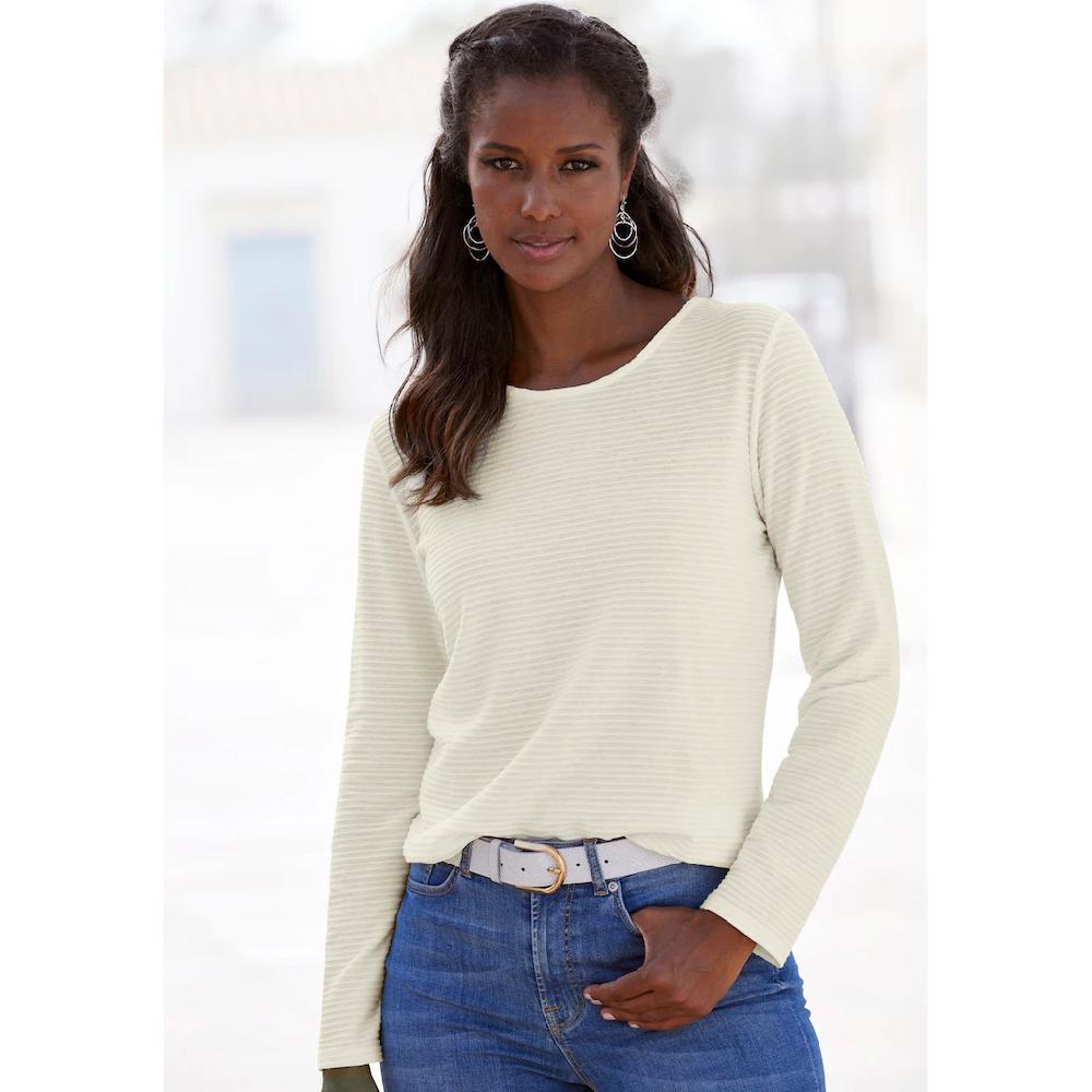 LASCANA Langarmshirt »mit Streifenstruktur« aus weicher Baumwoll-Qualität