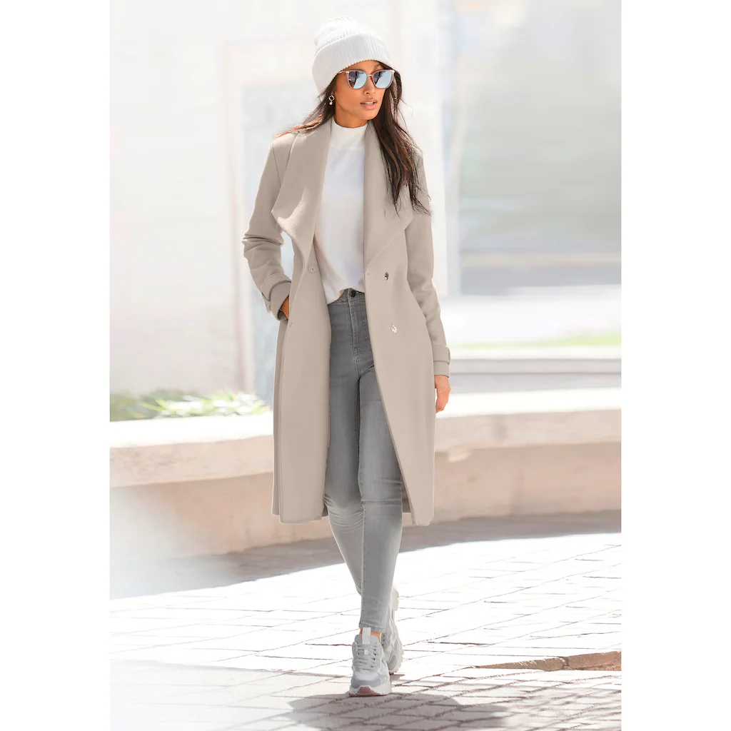 LASCANA Langmantel mit Bindegürtel und Taschen eleganter Damenmantel LASCANA Langmantel mit Bindegürtel und Taschen eleganter Damenmantel