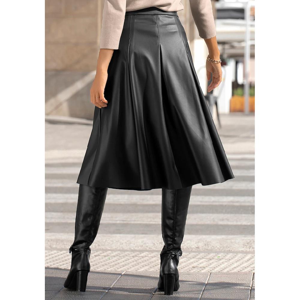 LASCANA Lederimitatrock In Midilänge Hochgeschnittener Faltenrock Casual-chic