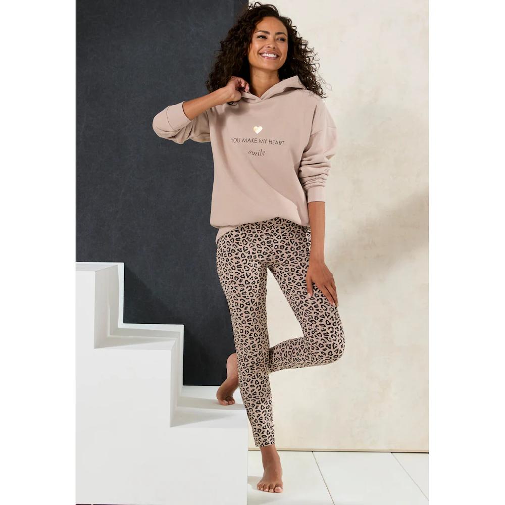 LASCANA Leggings Sweatleggings Mit Breitem Bündchen Im Leo-Print Loungewear